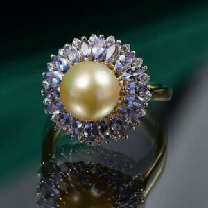 Genuine South Sea Golden Cultured Pearl and Multi Gemstone Dawn to Dusk Ring